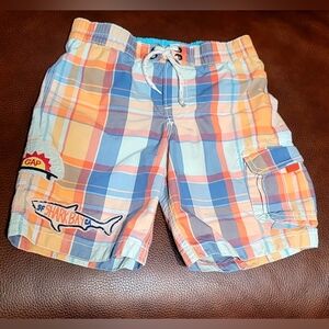 GAP Kids Shark Bay Plaid Swimming Trunk - Orange, Blue, Cream